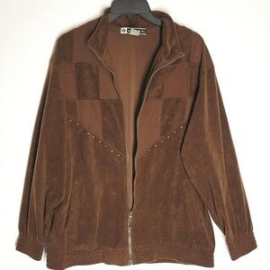 Vintage Blast Jacket Brown Velour Full Zip Patched Long Sleeve Size Medium
